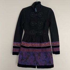 Anthropologie Plenty by Reese Tracy Wool Blend Embroidery/Paisley Coat Size 0